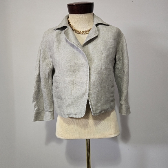 Lida Baday Light Grey Linen Cropped Jacket With Silk lining. Size 6 - Picture 1 of 14